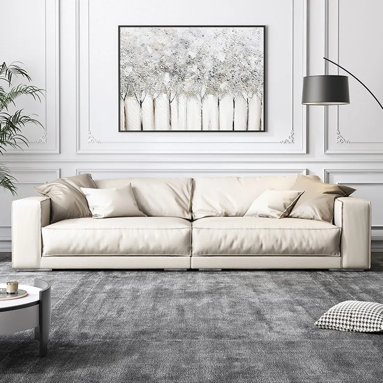 

Nordic Modern Simple Small Apartment Living Room Leather Square Down Latex Tofu Cubes Leave-in Technology Cloth Sofa