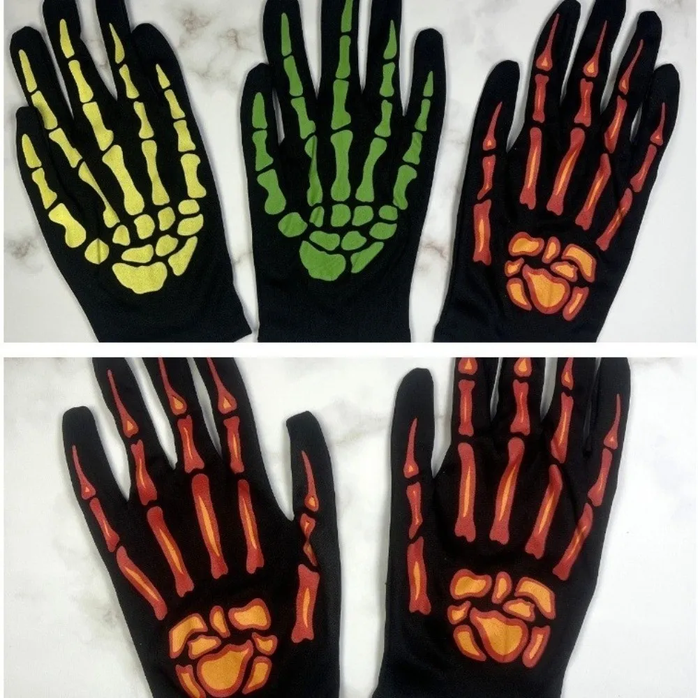 Full Finger Halloween Gloves Cosplay Prop Glowing Gloves Skeleton Claw Gloves Hand Warmers Windproof Skeleton Goth Mittens