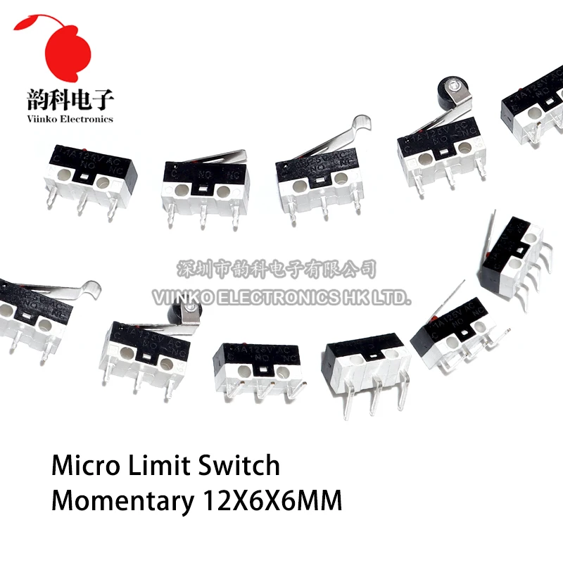 10PCS 12X6X6MM Micro Limit Switch Momentary Push Button Switch 1A 125V AC Mouse Switch 3Pins Long Handle Roller Lever Arm SPDT