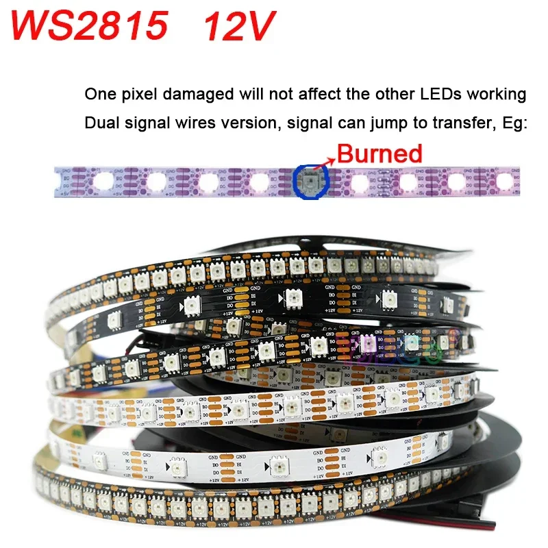 Imagem -04 - Smart Magic Rgb Led Strip Light Fita Endereçável Ws2812b Ws2815 Sk9822 ic 30 60 144 Pixels m Ws2812 Ip30 67 5v 12v 5050