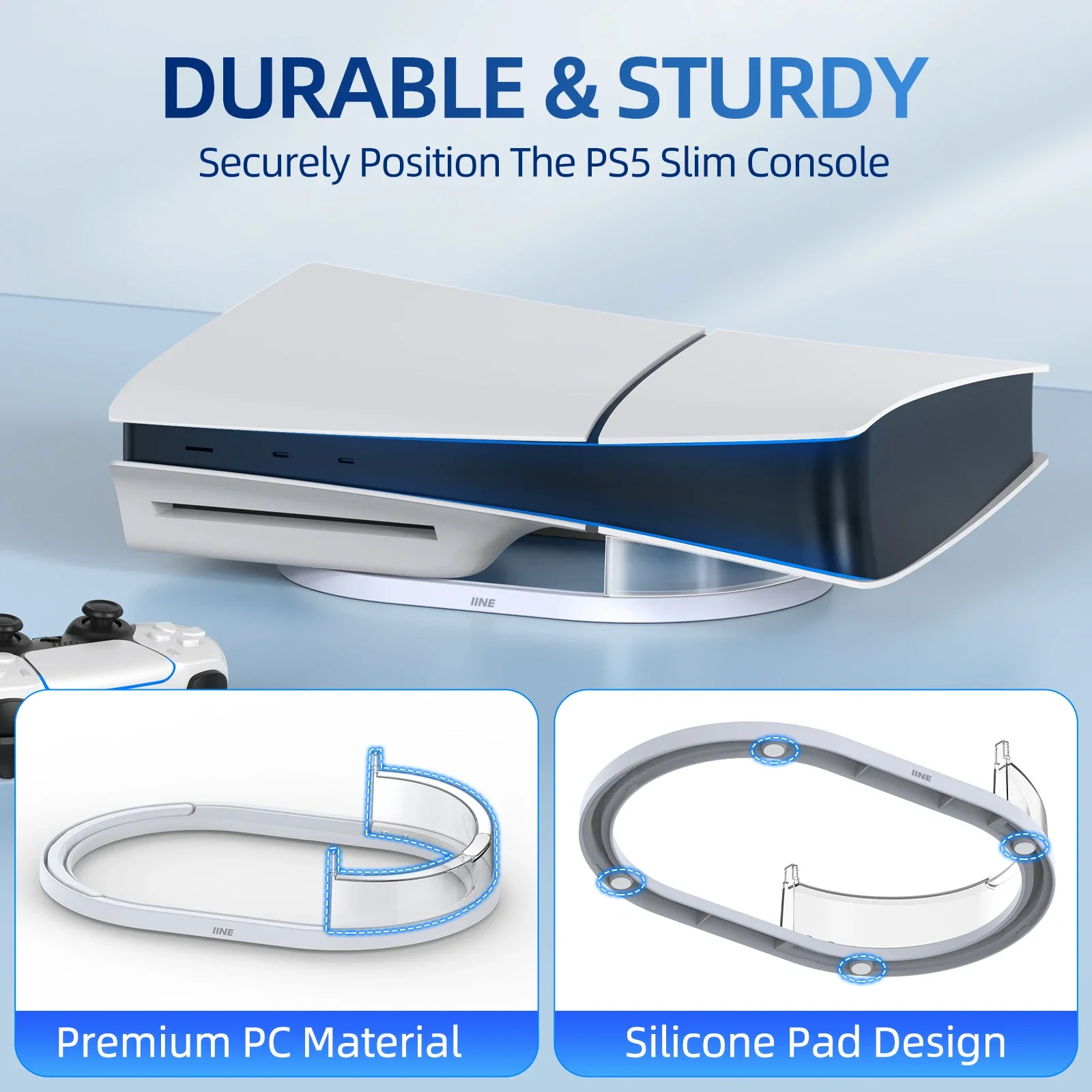 حامل أفقي IINE متوافق مع القرص PS5 النحيف والإصدار الرقمي سهل التركيب وحامل مضاد للانزلاق ومضاد للسقوط