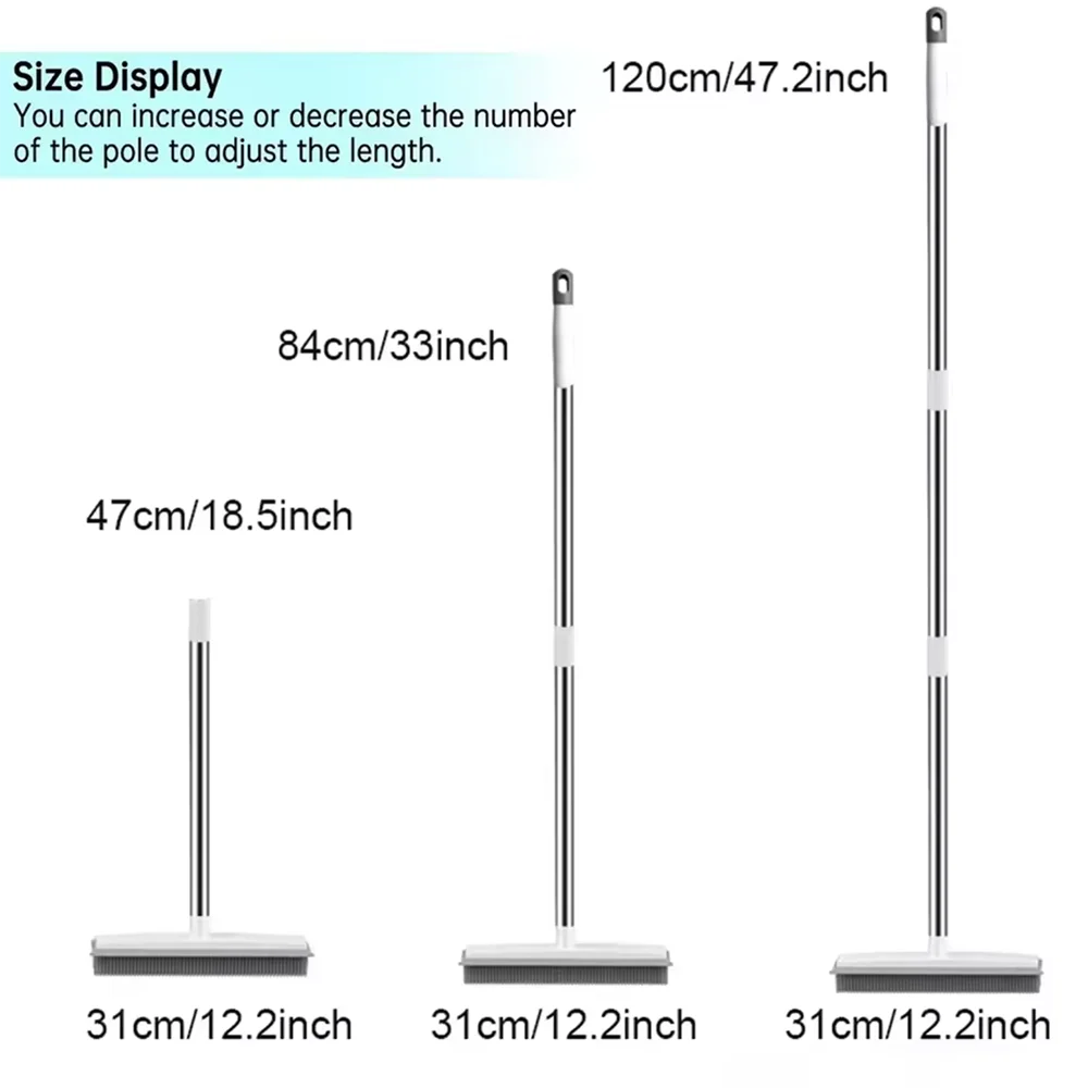 مكنسة مطاطية بمقبض طويل لمكنسة مزيل فرو شعر الحيوانات الأليفة بدون خدش فرشاة أرضية لأدوات تنظيف أرضية السجاد الزغب