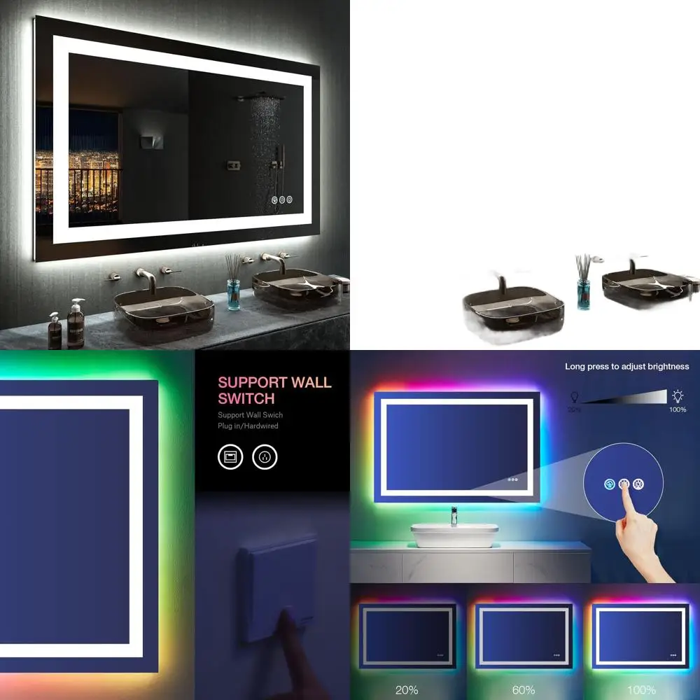 

LED Bathroom Mirror with Anti-Fog, Dimmable RGB Lighting, Front Light, Tempered Glass, Memory Function