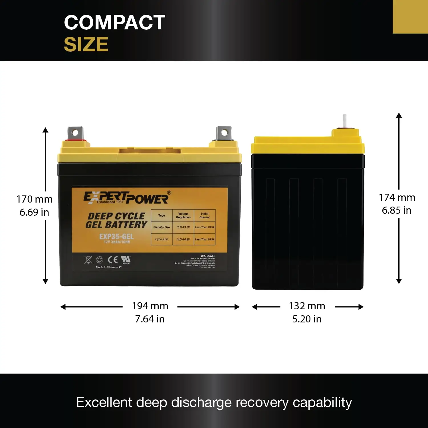 12V 35Ah Gel Deep Cycle Battery, Sealed Rechargeable Solar Marine Mobility Off-Grid Power, 2 Pack, Customized