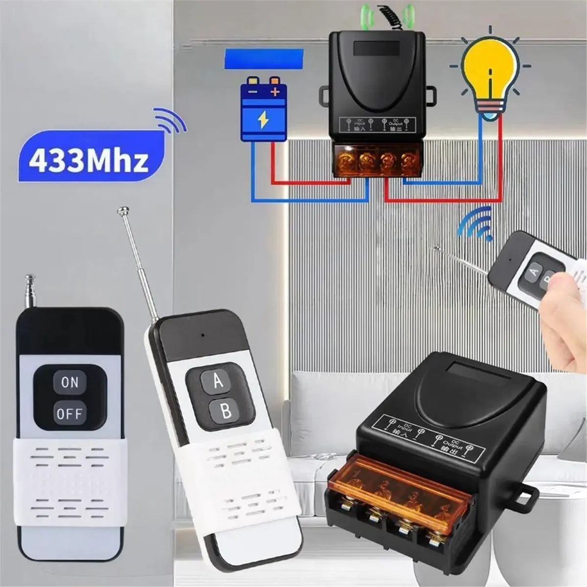 618 Mega Sale RF 433Mhz Wireless Remote Control Switch DC 12V-85V 30A Relay Receiver + on/Off Transmitter for Electric LED Lamp