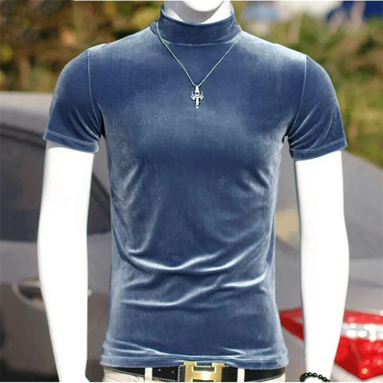 Fashion Korean style men's short sleeve Turtleneck velour t-shirts Tees,big size M-7XL Summer Hip Hop sexy shirts tops plus size