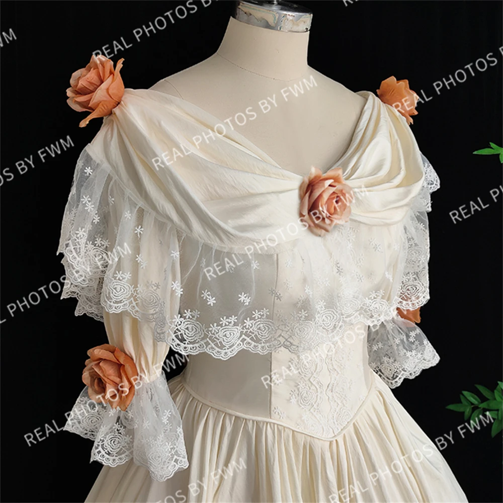 2373 #   Personalizado vintage 1920s 3d flores rendas vestido de baile para mulher plissado tafetá vestido de casamento com espartilho volta 2024