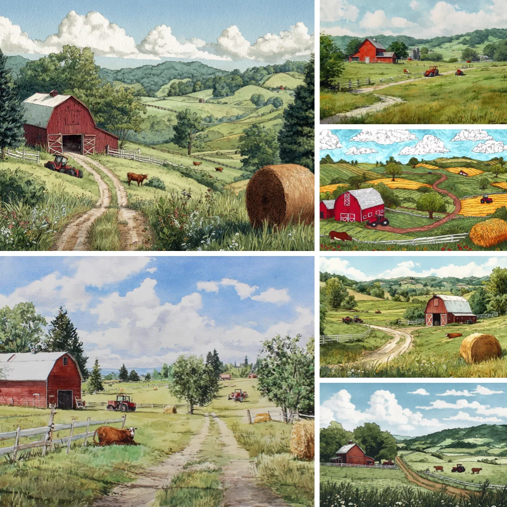 Vintage Rural Farmhouse Grassland Cattle And Sheep Flower Photography Backdrop Home Party Baby Shower Photography Studio Props