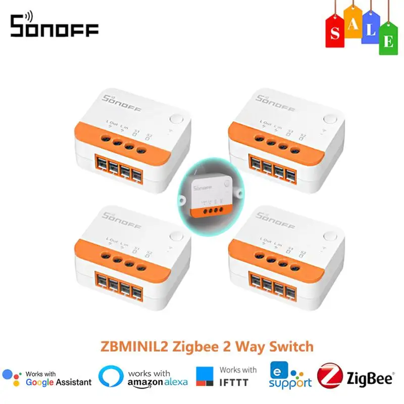 1-25Pcs SONOFF ZBMINI-L2 Zigbee DIY Smart Switch Smart Home Wireless 2 Way Module Switch EWeLink APP Work with Alexa Google Home