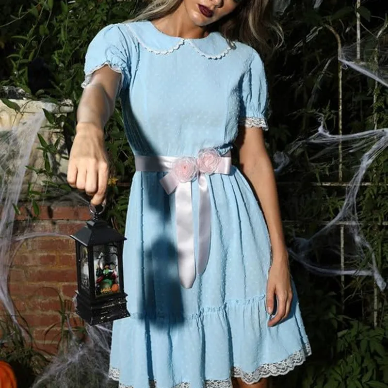 زاحف جرادي الساطع التوائم الفتيات تأثيري حلي الأزرق فستان بيبي دول وتتسابق زي هالوين فستان بتصميم حالم Y2k ملابس الحفلات