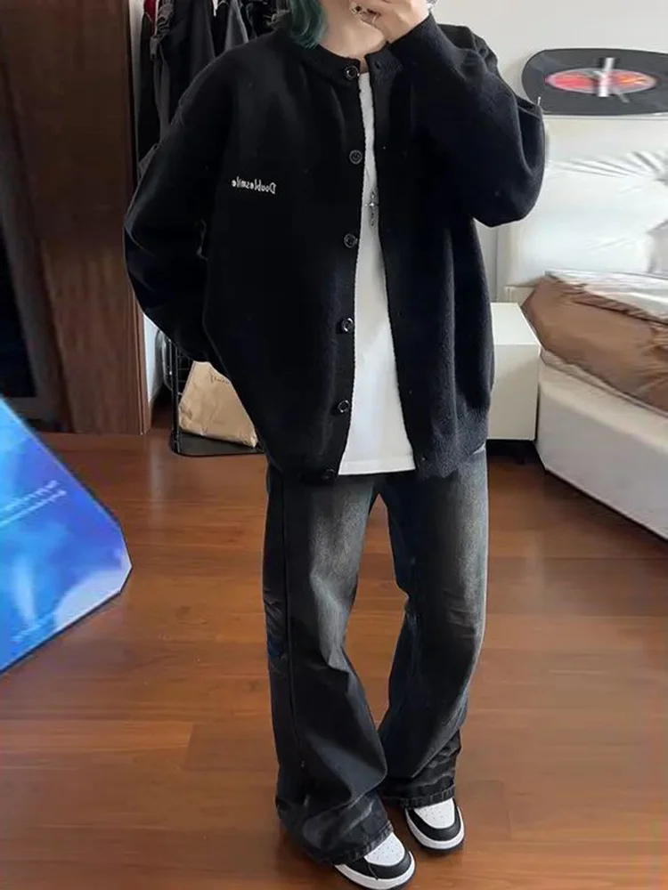 

Мужской вязаный кардиган свободного кроя в американском ретро-стиле, повседневный осенне-зимний свитер из дышащего нейлона