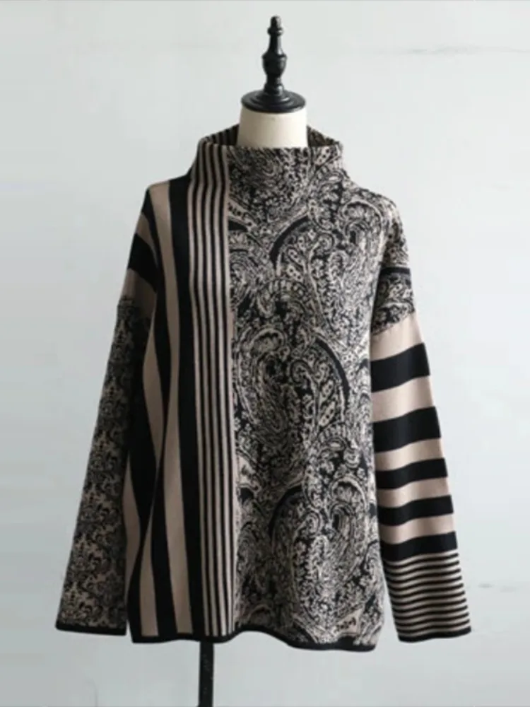 Beautyblue-suéter a rayas para mujer, jerséis a rayas a la moda, Tops de manga larga de diseño holgado, ropa elegante de invierno para mujer
