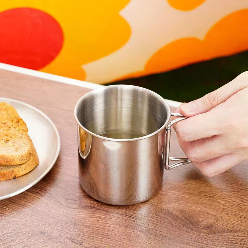1Pc Stainless Steel Folding Handle Cup Portable Carabiner Cup Outdoor Camping Cups for Home Outdoor Camping Accessories