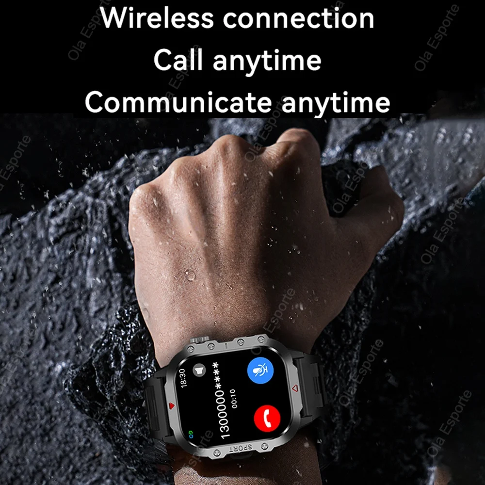 2025 Nieuwe Militaire Outdoor Smart Horloge 2025 Mannen LED Zaklamp Hartslag Bloed Zuurstof Bluetooth Oproep Sport Waterdichte Smartwatch