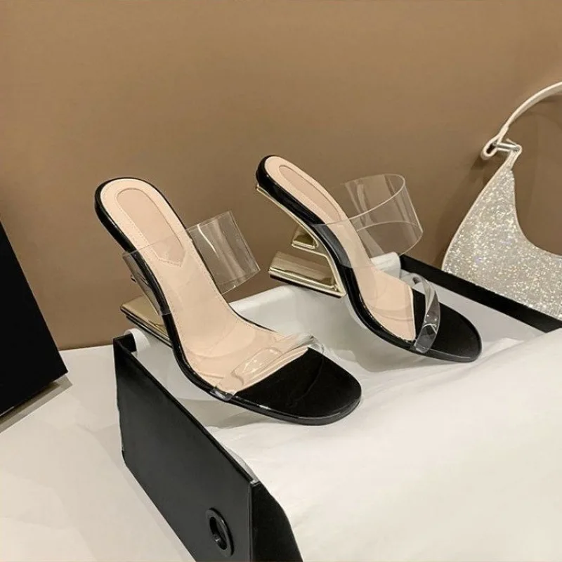 Women's Special-shaped High-heeled Sandals Summer New Transparent High-heeled Shoes Women's Open-toe Party High-heeled Slippers