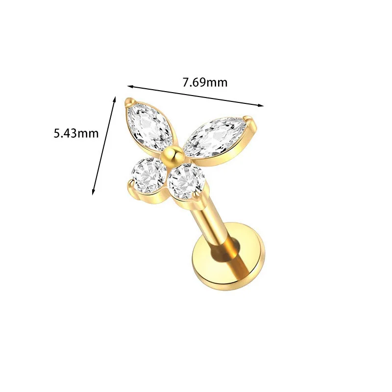1PC ASTM F136 G23 Titanium Zircon Butterfly Internal Thread Piercing Labret Lip Stud Daith Conch Stud Earring Piercing Jewelry
