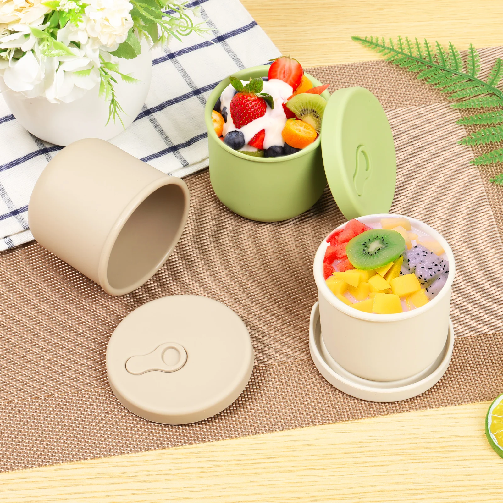 3PCS Silicone Food Storage Jars Set Food Storage Containers Snack Fruits Containers Heat Resistant Bento Boxes Lunch Container