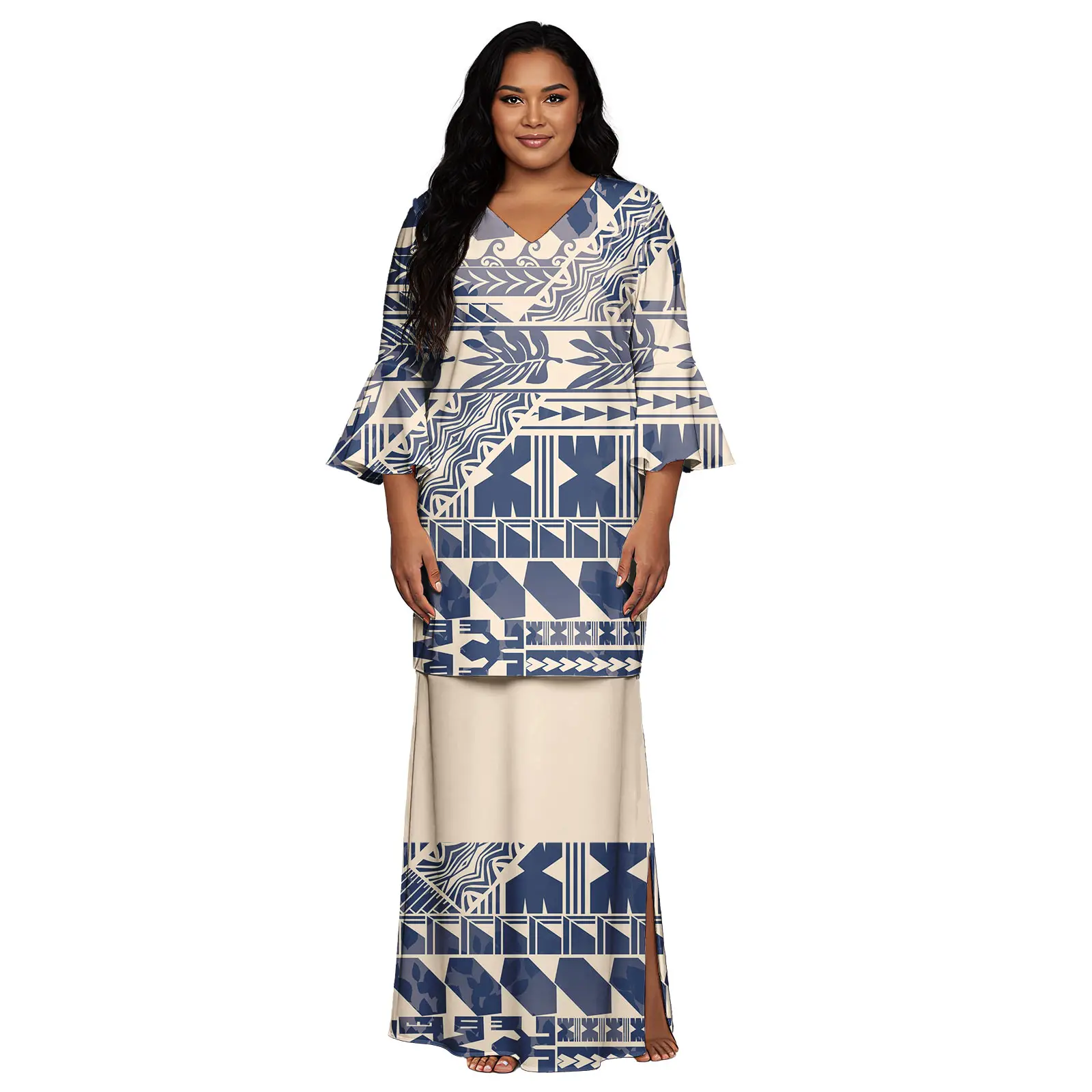 2 pezzi abiti lunghi donna maxi casual stampa tribale samoana abiti puletasi donna donna estate vendita calda abiti da donna