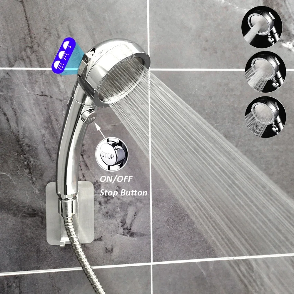

High Pressure Shower Head with ON/OFF Pause Switch 3 Modes Adjustable Spray Nozzle Massage Shower Faucet Bathroom Accessories