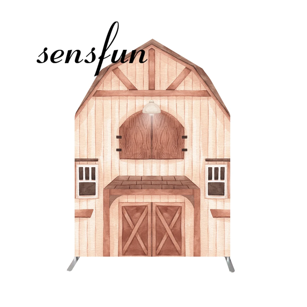 الأحمر مزرعة الحظيرة شكل قوس الجدار كيارا خلفية غطاء للأطفال حفلة عيد ميلاد الديكور خلفية مقوس جدار منزل خشبي راية