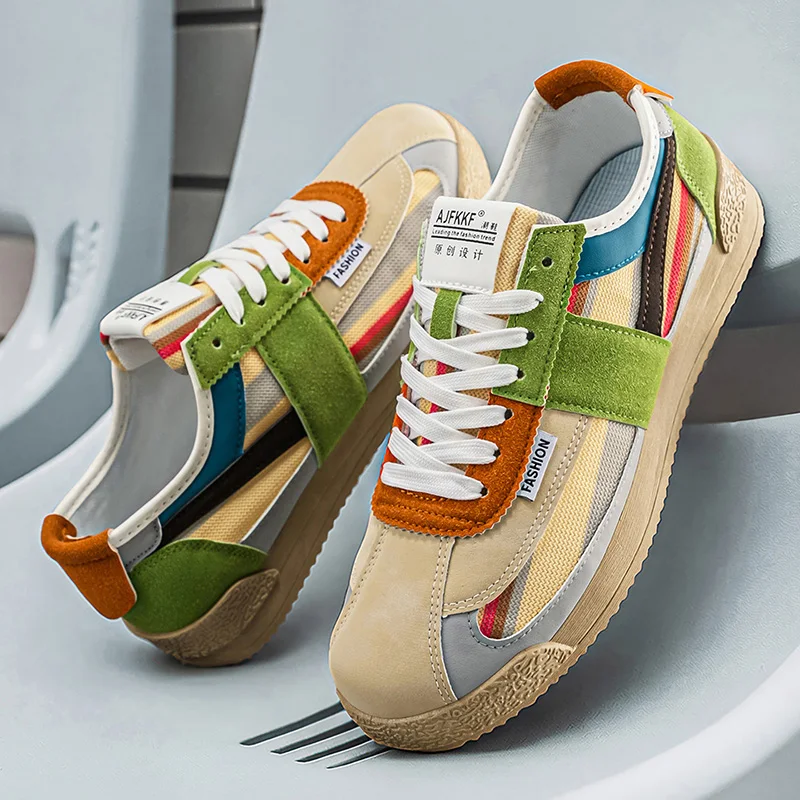Men's Fashionable and Versatile Color-Blocked Outdoor Skate Shoes, with Fabric Lining, Comfortable Interior, and a Great Wearing Experience