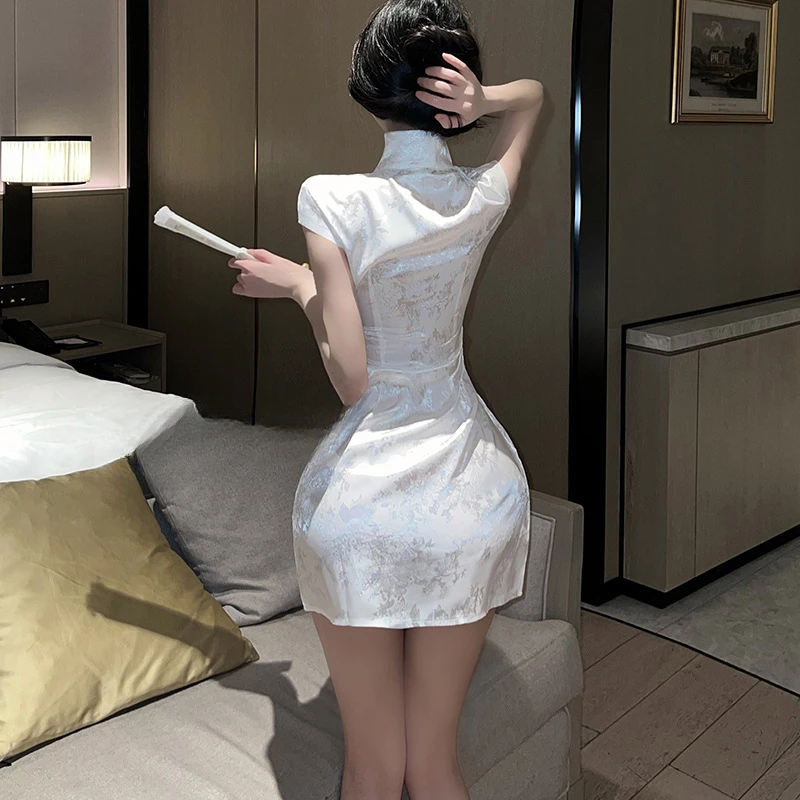 Vintage Chinese Traditional Cheongsam Skirt Sexy Chinese Mini Slim Split Dress Cosplay Costume Women Classic Tight Qipao Outfit