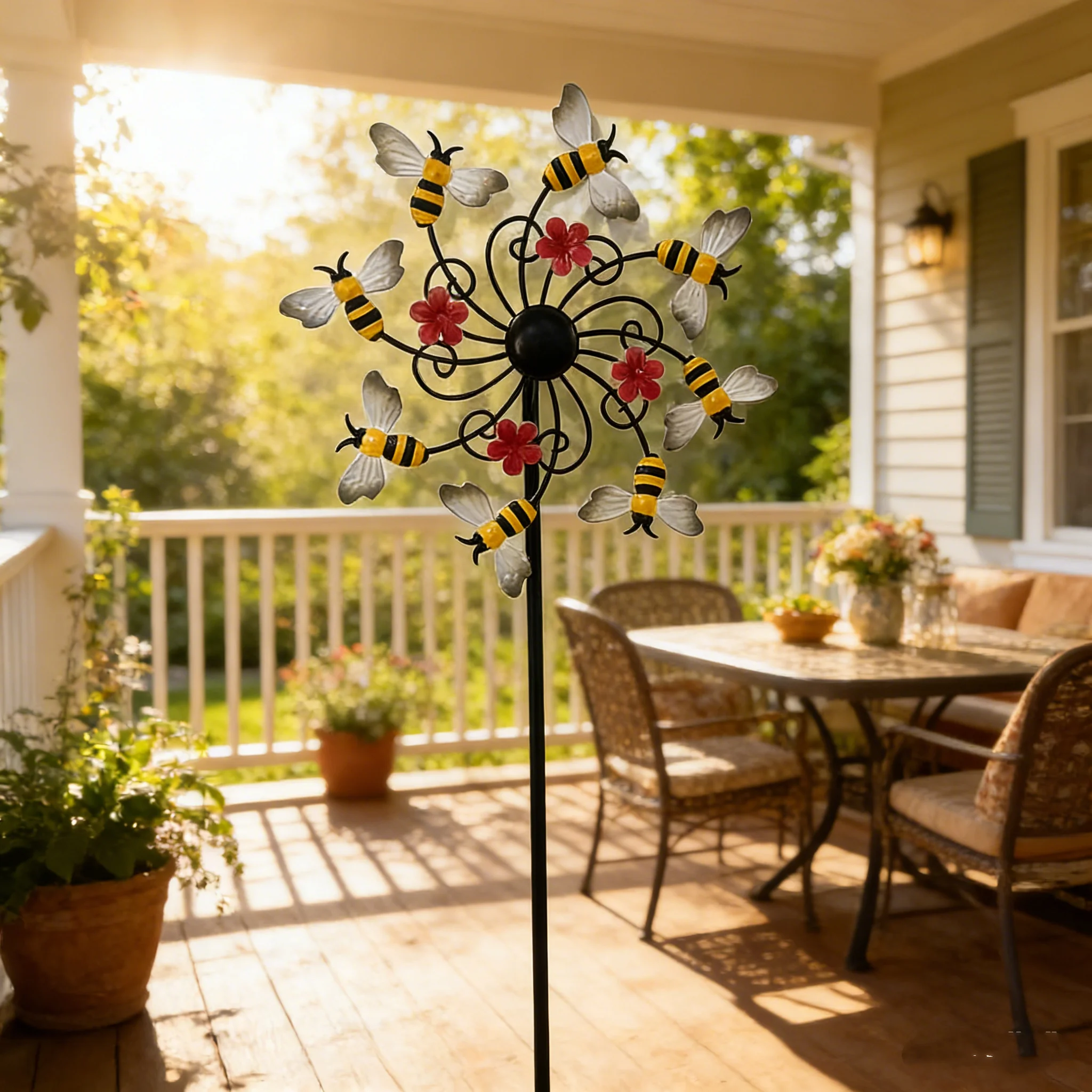 

Bee Shaped Iron Art Windmill Garden Decor Outdoor Lawn Courtyard Creative Rotating Windmill Lawn Decoration Home Gift
