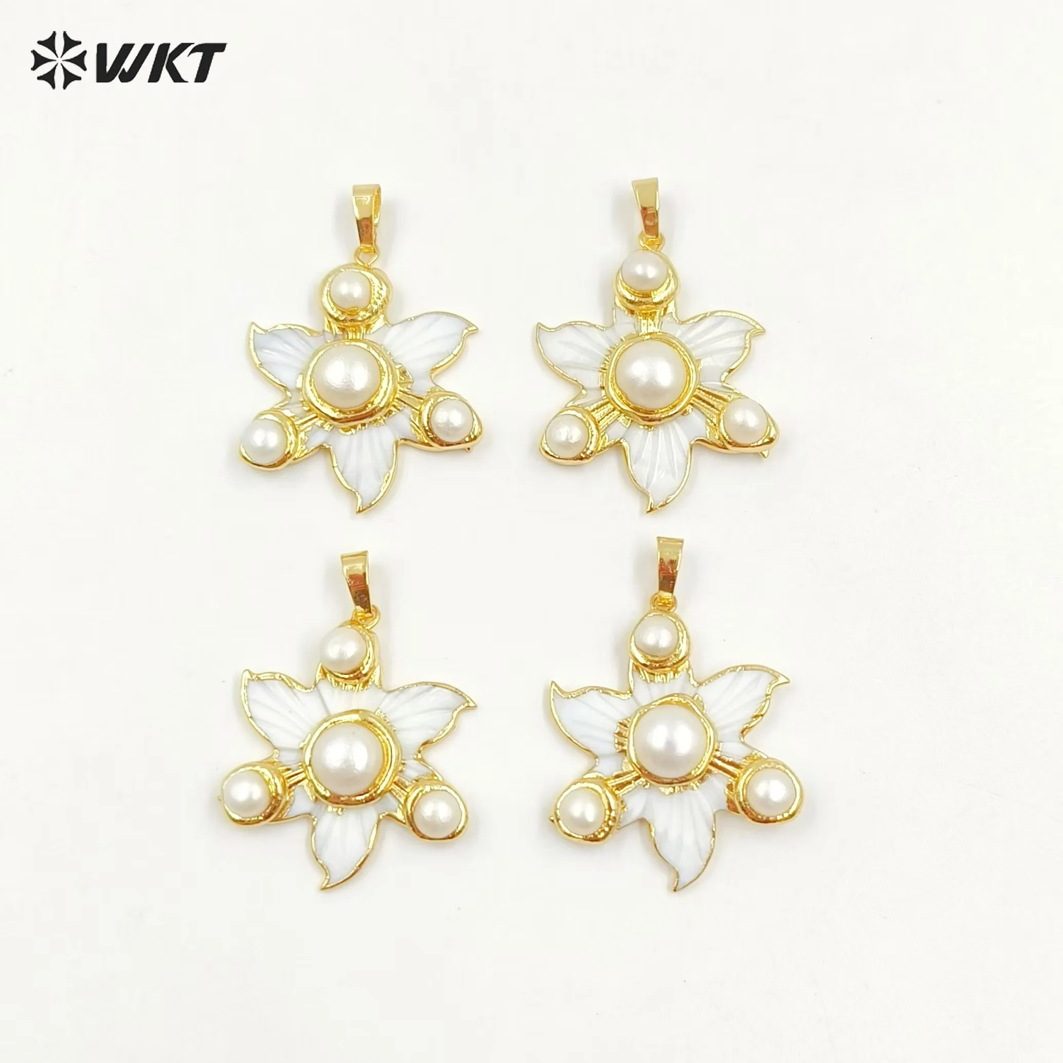 WT-JP394 New Style Versatile Pearl  Shell Flower Shape Pendant With 18k Real Gold Plated For Women Jewelry Decoration