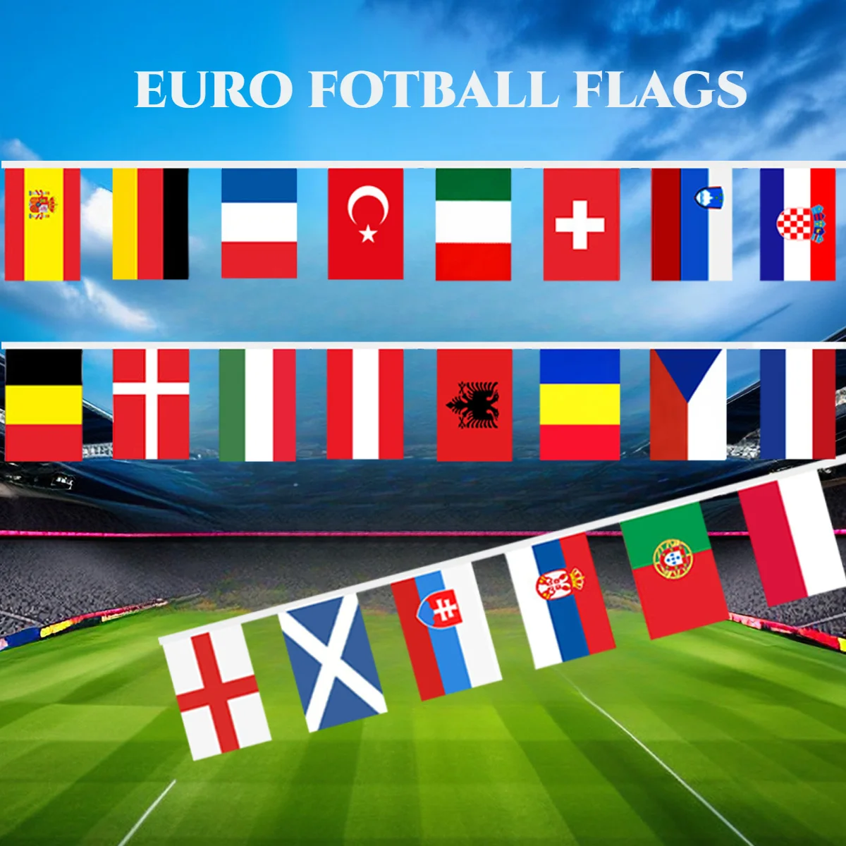 24 قطعة الدول الأوروبية سلسلة العلم ، اليورو العلم 14x21 سنتيمتر 24 دولة كرة القدم الأوروبية البلد البوليستر سلسلة راية الأعلام