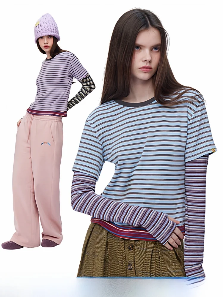 

Повседневная женская футболка в полоску с цветовыми блоками, приталенного кроя, с длинным рукавом, из дышащей смесовой ткани, удобная для ежедневной носки