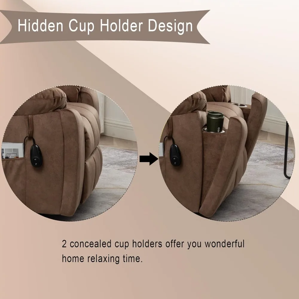 كرسي كرسي رفع الطاقة مع وظائف التدليك والتدفئة، أريكة مخملية مع جهاز تحكم عن بعد وحاملي أكواب #5