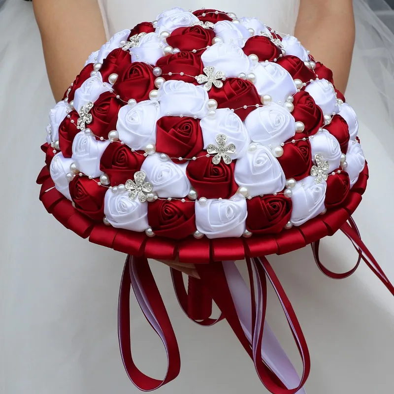 

30CM Wedding Supplies Bridal Five-petal Flower Bouquet Beaded Wedding Bouquet Simulated Flower Manufacturer W224A