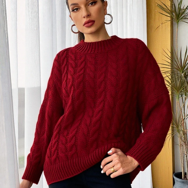

Осень-зима, свободный пуловер, женский свитер с круглым вырезом, длинный вязаный топ, повседневный джемпер с длинными рукавами, 2025 элегантный трикотаж