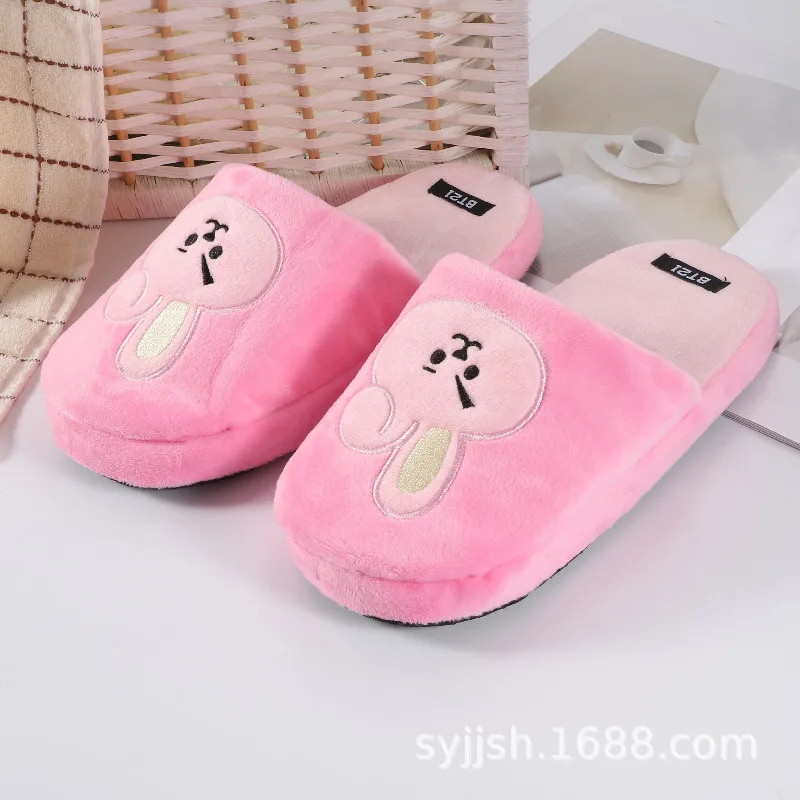 26Cm Cute Cartoon Bt21 Cotton Slippers Couple Home Indoor Non-Slip Plush Slippers Autumn Warm Slippers Boy Girl Holiday Gift