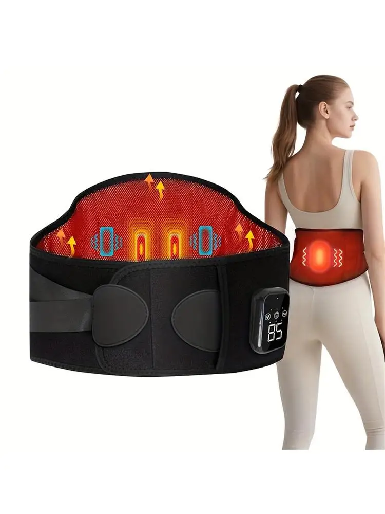 Ceinture de massage vibrante chauffante pour la taille, avec compresse chaude, soutien lombaire sans fil, coussin chauffant pour massage du dos