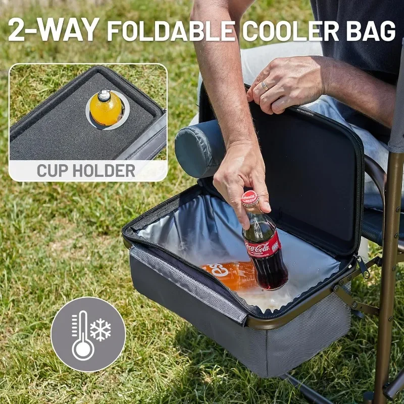 كرسي قابل للطي مع طاولة قابلة للفصل - كرسي خارجي خفيف الوزن مع جيب مبرد، كرسي في الحديقة والمخييم للنزهة وحقائب الظهر