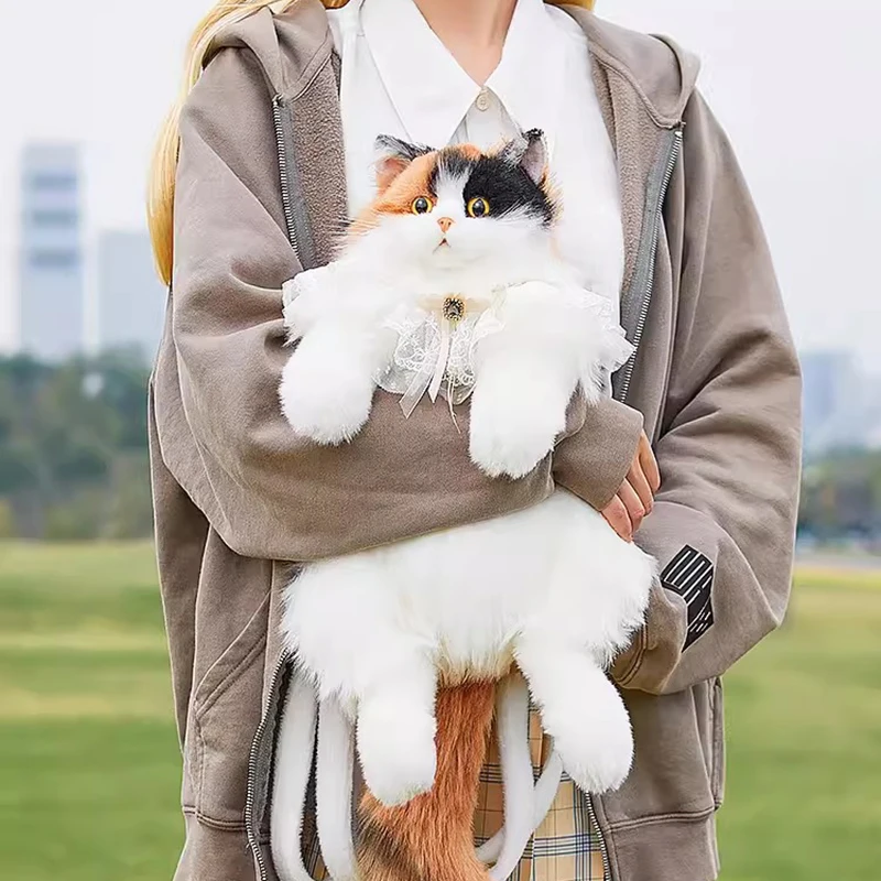 Super realista três flor gato mochila puro artesanal bonito gato de pelúcia boneca saco de compras armazenamento de viagem saco de maquiagem