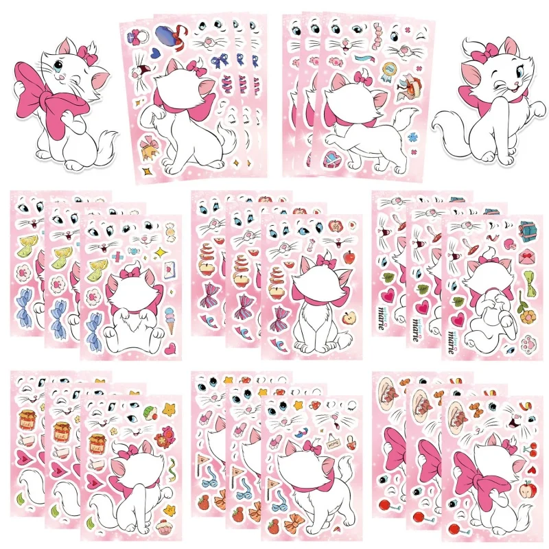 8 feuilles les aristochats Marie chat Puzzle autocollant bricolage téléphone ordinateur portable bagages Skateboard Graffiti décalcomanies amusant pour enfant cadeau