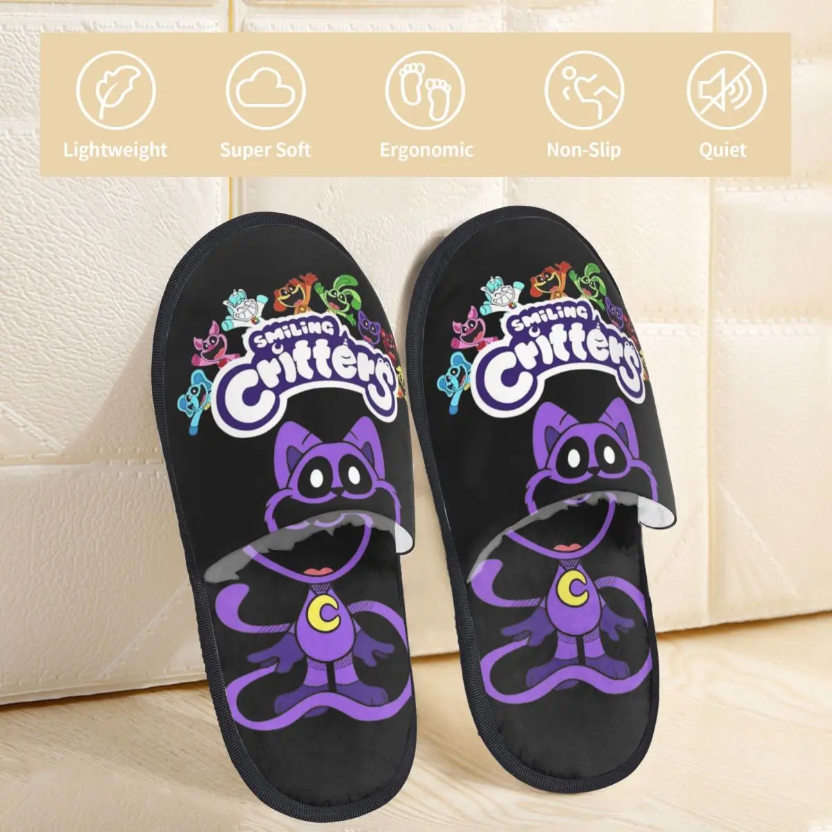 Women Winter Slippers CatNap Smiling Critters Household Fur Slippers Slides Living Room Funny Character Soft Non Slip Slides