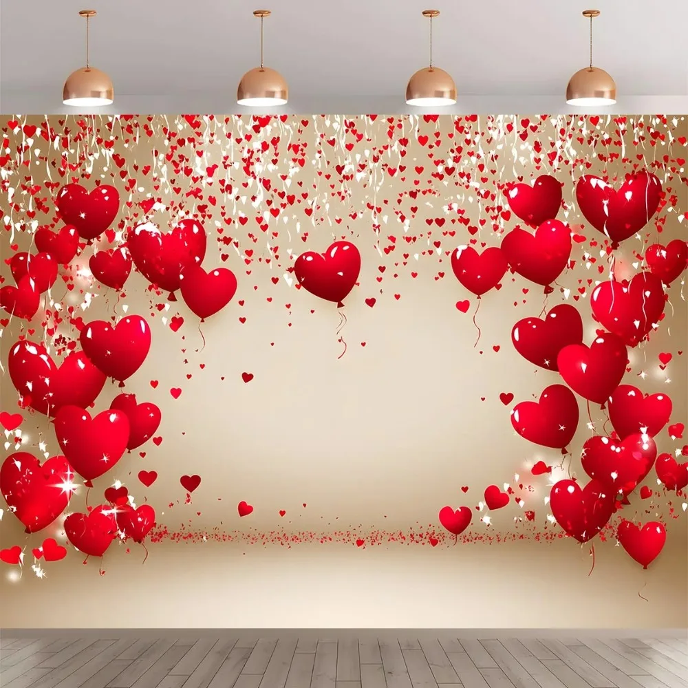 Anniversary Red Heart-shaped Balloon Themed Banner Background, Birthday, Wedding Party Decoration Photography Studio Background