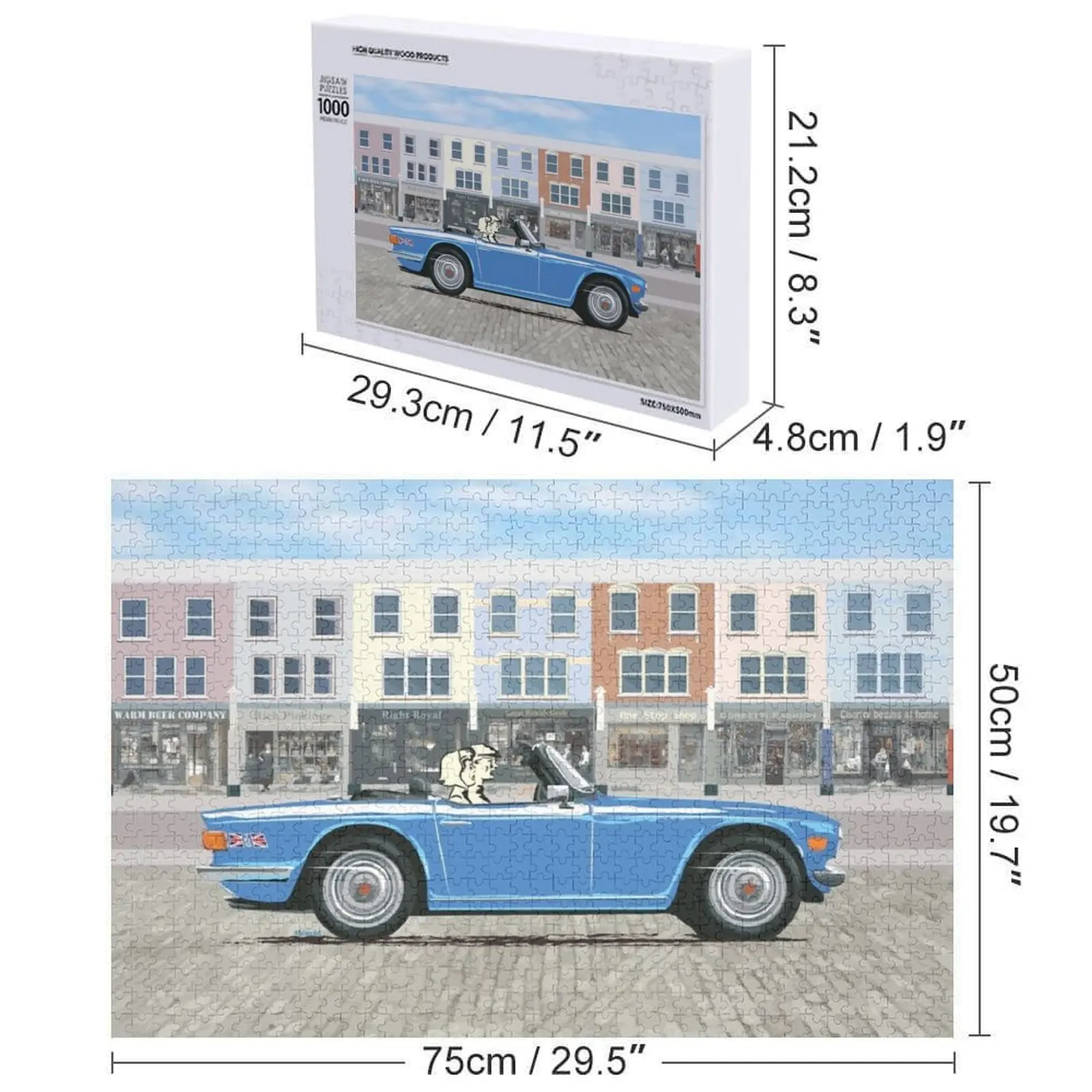 Cor Azul Francês TR6 – o Clássico Britânico Carro Esportivo Quebra-cabeça Presente Personalizável Quebra-cabeças De Madeira Para Adultos Quebra-cabeça