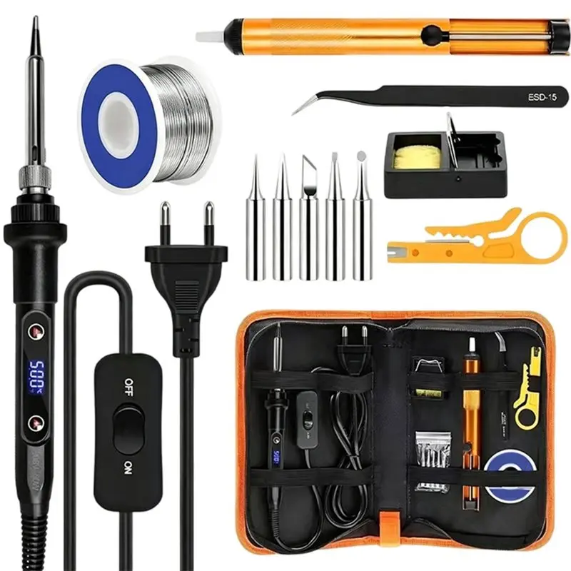 ABUG-Soldering Iron Kit 80W, 13-In-1 Mit LCD, Solder Wire Included Ideal For Electrical Repair, DIY, Electronics EU Plug