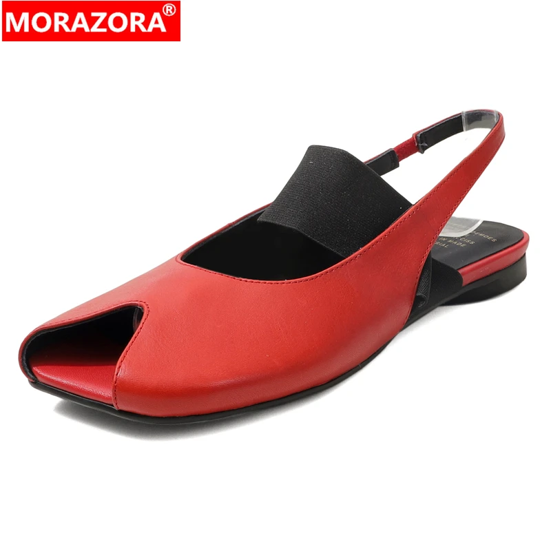 

Женские сандалии MORAZORA из натуральной кожи, размеры 34-41, с открытым носком, на плоской подошве, красные, черные, летние, для вечеринок