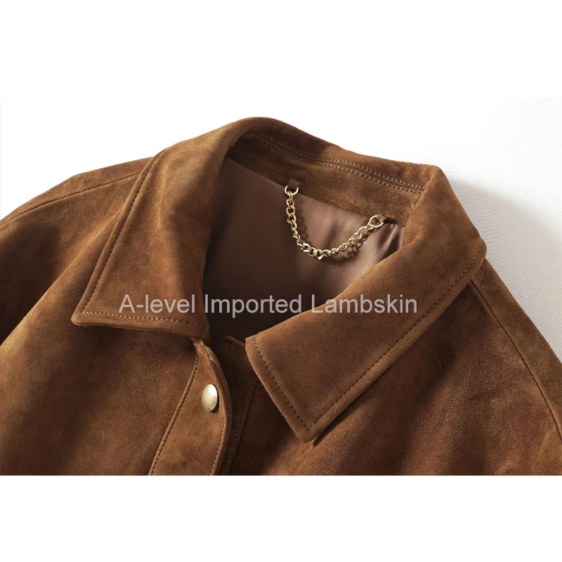 A-level Imported Lambskin Women Real Leather Jacket Coats Fall Vintage Deep Brown Female Casual Goat Sheepskin Suede Jackets