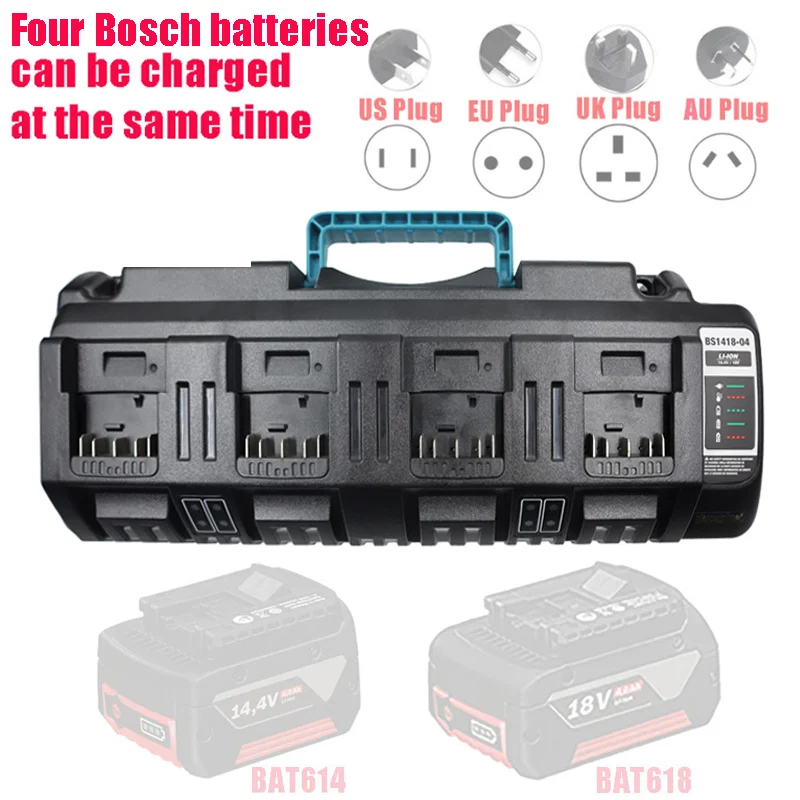 Total 12A Charger For BOSCH Battery 14.4V 18V Li-ion Rapid Optimum 4-Port 3A Charging Current Replacement Battery Charger