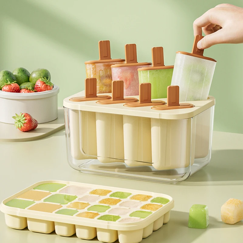 

Silicone Ice Cube Tray with Lid, 8/22 Compartments, Food Grade Ice Maker for Home Use, Ice Pop and Ice Cream Mold