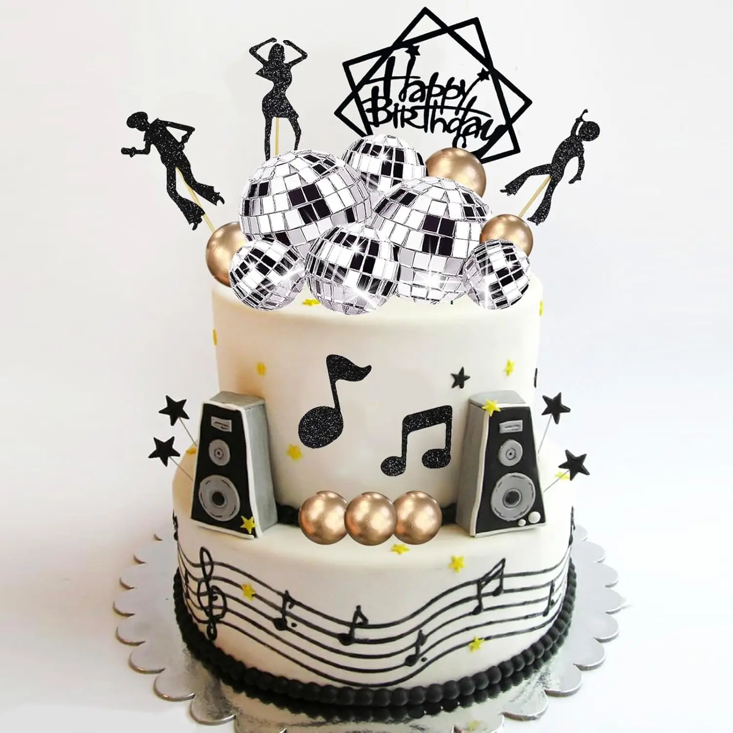 Disco Ball Music Dancing Themed Cake Cupcake Decorations with Mirror Balls for 70s 80s 90s Birthday Fever Wedding Party Supplies