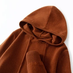 Autumn Winter Men's 100% Merino Wool Sweater Men Hoodied Collar Pullover Loose Large Size Business Knitwear Casual Cashmere Tops