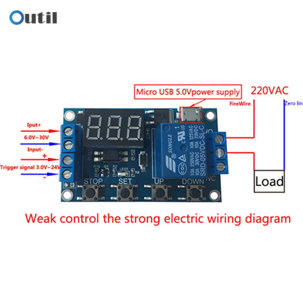 DC 1 Way LED Light Digital Time Delay Relay 5V 12V 24V Trigger Cycle Switch Timing Control Circuit Board 6-30V with Micro Type-C