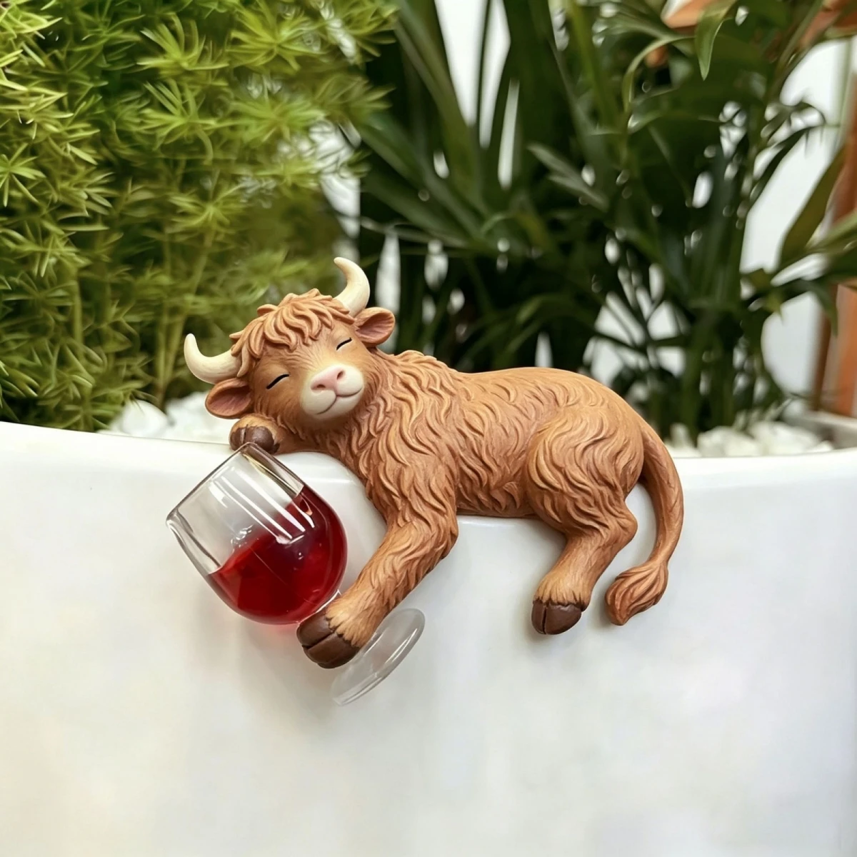 Highland Cow Figurines Pot Hugger Cute Resin Planter Decor for Flower Pots